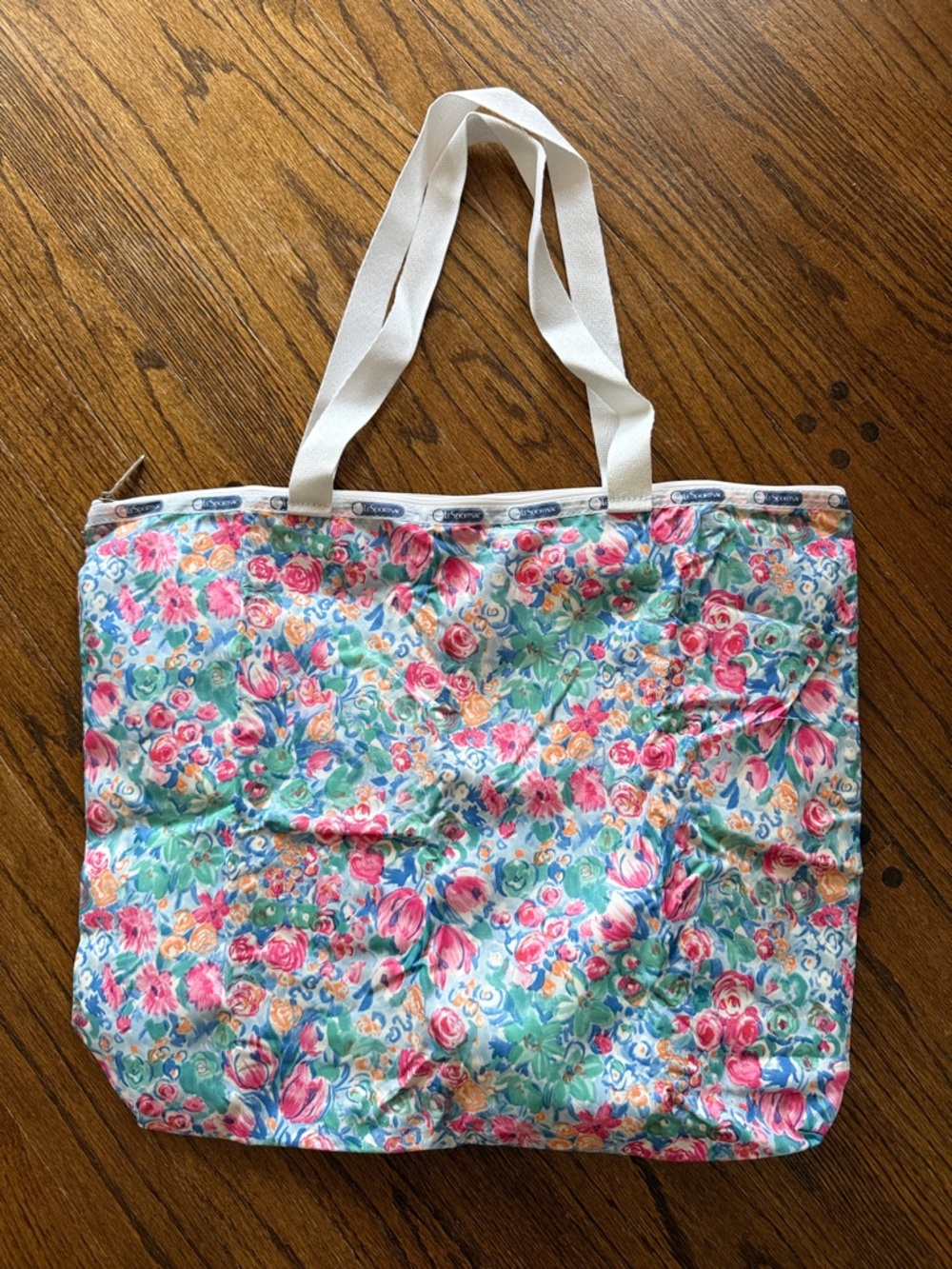 LeSportsac Floral Print Canvas Tote in Pink, Blue, Green lightweight minimalist